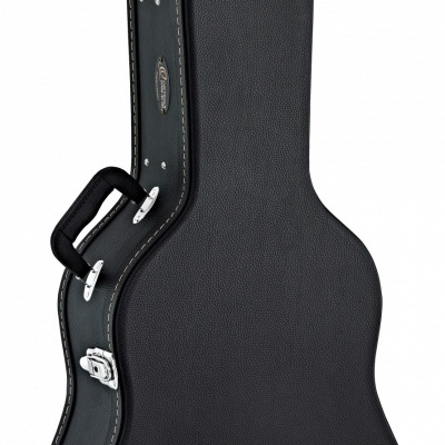 Mala rígida preta para guitarra com fechos prateados e alça acolchoada