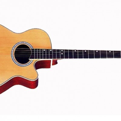 Guitarra acústica de madeira clara com braço escuro