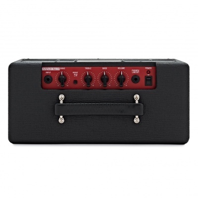 Amplificador Fender Bassman 30 preto com painel vermelho e botões de controle