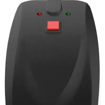 Rato de computador preto com botão vermelho e LEDs vermelho e verde