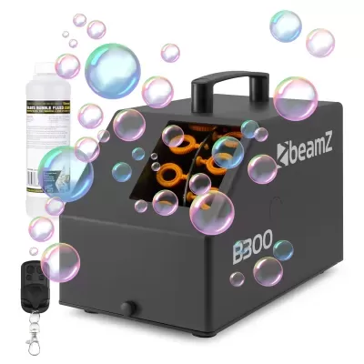 Máquina de bolhas preta BeamZ B300 com líquido e comando remoto