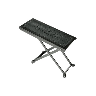 Banco metálico preto com superfície texturizada e estrutura dobrável.
