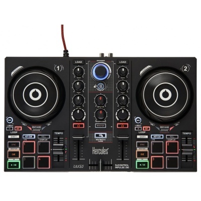 Mesa de mistura para DJ Hercules DJControl Inpulse 200 preta com dois pratos e botões