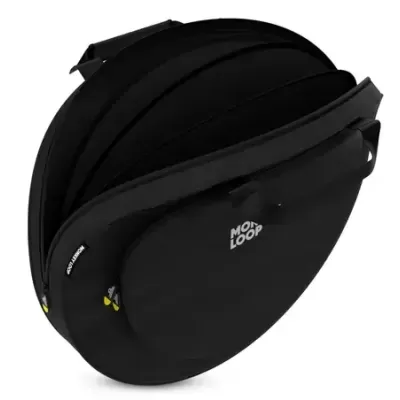 Bolsa preta MoonLoop redonda com fecho e bolsos frontais