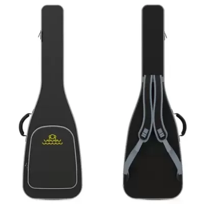 Estojo para guitarra preto com alças ajustáveis e bolso frontal