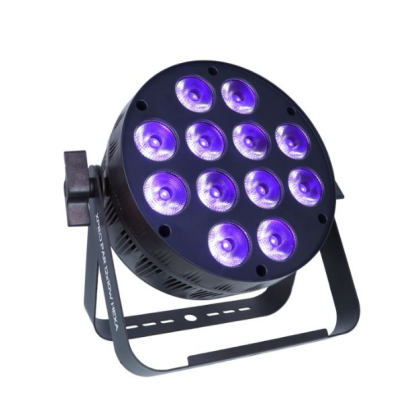 Refletor LED para palco preto com 12 LEDs roxos e suporte ajustável