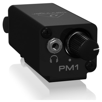 Dispositivo preto compacto com botão rotativo e entrada jack