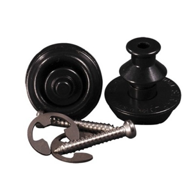 Presilhas de correia para guitarra em plástico preto com parafusos metálicos