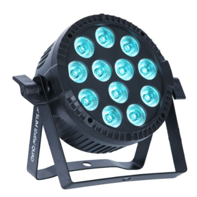 Refletor LED circular preto com 12 luzes azuis em suporte metálico