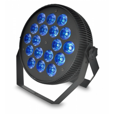 Refletor LED redondo preto com 18 LEDs azuis e suporte angular