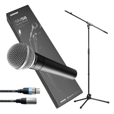 Microfone Shure SM58 com cabo, suporte e embalagem