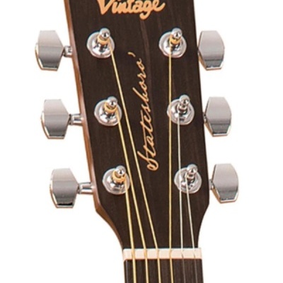 Cabeça de guitarra acústica Vintage Stratoluxe em madeira escura com cravelhas prateadas