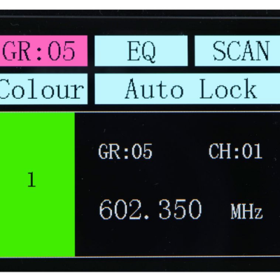 Ecrã digital com texto e elementos coloridos para configuração