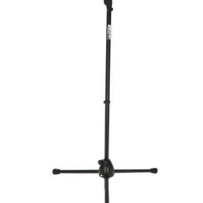 Suporte de microfone ajustável em metal preto com base tripé