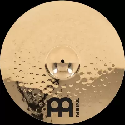 Prato de bateria Meinl em metal dourado com textura