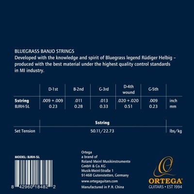 Etiqueta embalagem cordas banjo Bluegrass Ortega modelo BJRH-5L