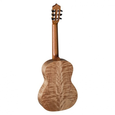 Guitarra clássica de madeira vista de trás com textura ondulada