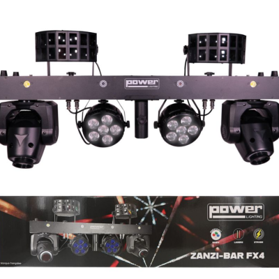 Luz de palco Power Lighting Zanzi-Bar FX4 com duas luzes móveis e refletores LED em metal preto