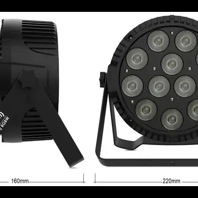 Projetor LED preto com 12 lâmpadas circulares e suporte metálico