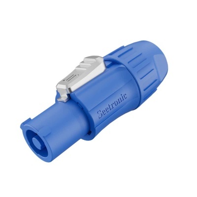 Conector elétrico azul Seetronic em fundo branco