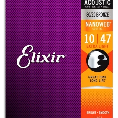Embalagem roxa e laranja para cordas de guitarra Elixir
