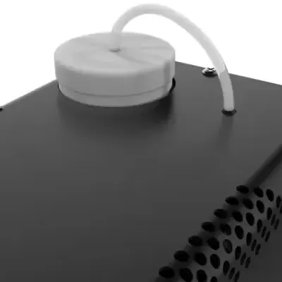 Recipiente quadrado preto com tampa redonda cinzenta e tubo flexível branco