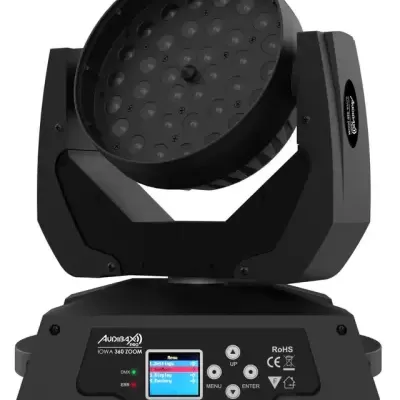Luz móvel profissional AUDIBAX PRO IOWA 360 ZOOM preta com LEDs e ecrã LCD
