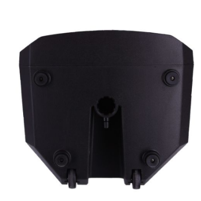 peça plástica preta trapezoidal com rodas e parafusos