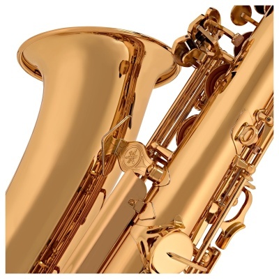 Saxofone dourado em metal com acabamento brilhante