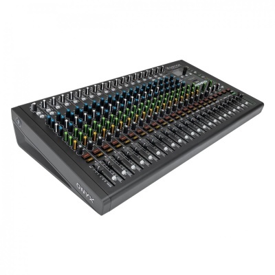Mesa de misturas áudio Onyx com botões coloridos e faders