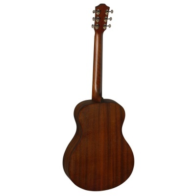 Guitarra acústica de madeira castanha vista de costas