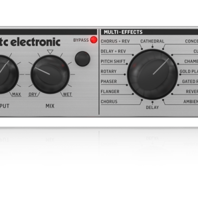 Equipamento áudio TC Electronic com mostradores e botões pretos