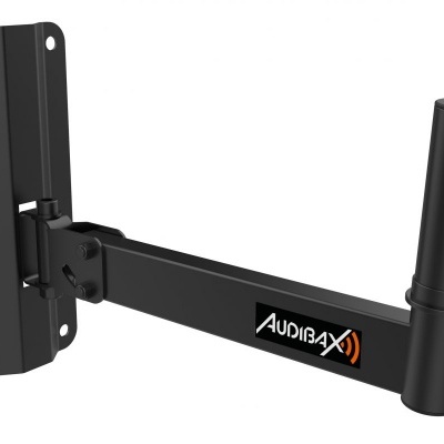 Suporte de parede preto para colunas de altifalantes com texto AX2NEUA