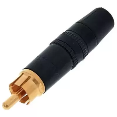 Conector RCA masculino preto e dourado