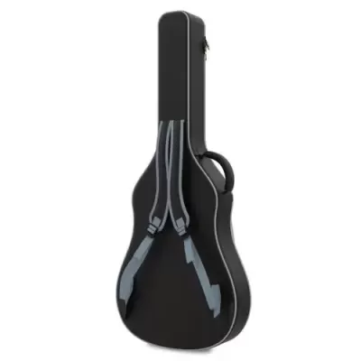 Estojo rígido preto para guitarra visto de costas