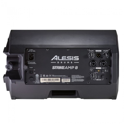 Amplificador Alesis Strike Amp 8 preto com painel posterior com botões e entradas