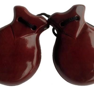 Castanholas de madeira castanho escuro com corda preta