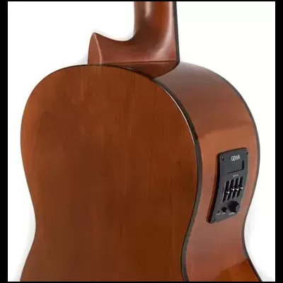 Guitarra acústica elétrica em madeira castanha com sistema pré-amplificador CEWA na lateral