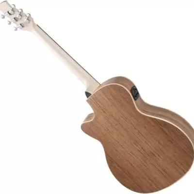 Guitarra elétrica com corpo de madeira castanha e braço claro