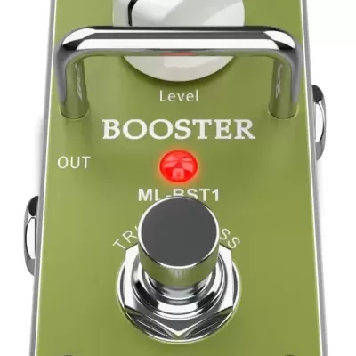 Pedal verde-oliva para guitarra com botões e LED vermelho da marca Monkey Loop