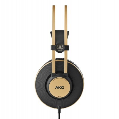 Auricular AKG K92 preto e dourado com fita de cabeça e cabo