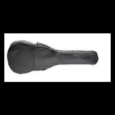 Capa preta para guitarra com fecho e alça, em fundo branco