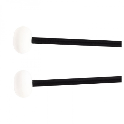 Dois bâtons de bateria preta com cabeças redondas brancas