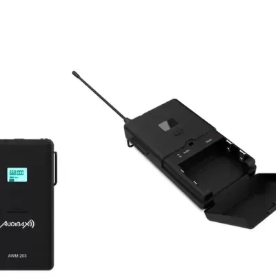 Dispositivos de transmissão de áudio sem fios pretos AUDIOMAX AWM 203 com antena e visor digital