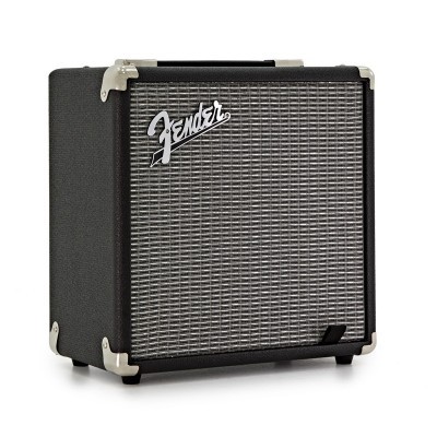Amplificador de guitarra preto Fender com grelha cinza e cantos metálicos
