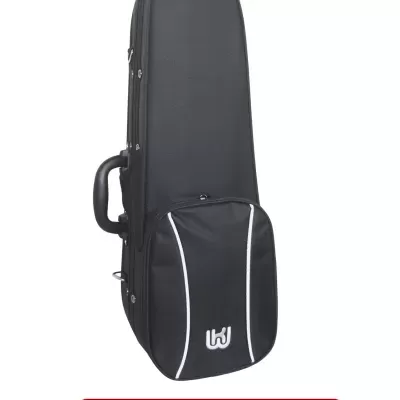 Estojo preto para cavaquinho com bolso e detalhes brancos