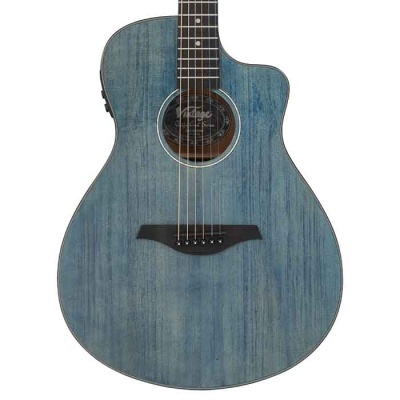 Guitarra acústica azul em madeira com cordas metálicas