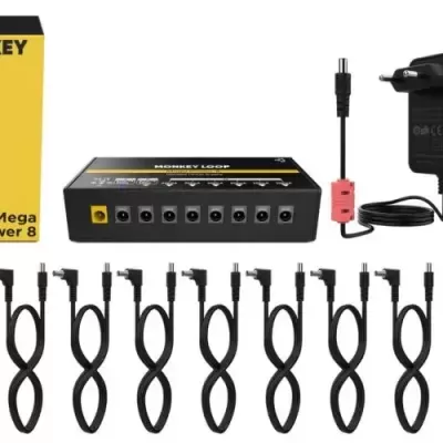 Conjunto de alimentação e cabos com caixa preta e embalagem amarela MONKEY LOOP Mega Power 8