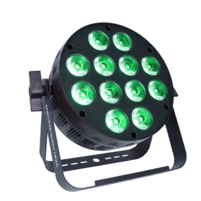 Refletor LED redondo com luzes verdes e suporte metálico preto