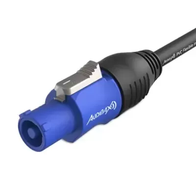 Cabo de áudio azul com conector preto e marca AUDIBAX